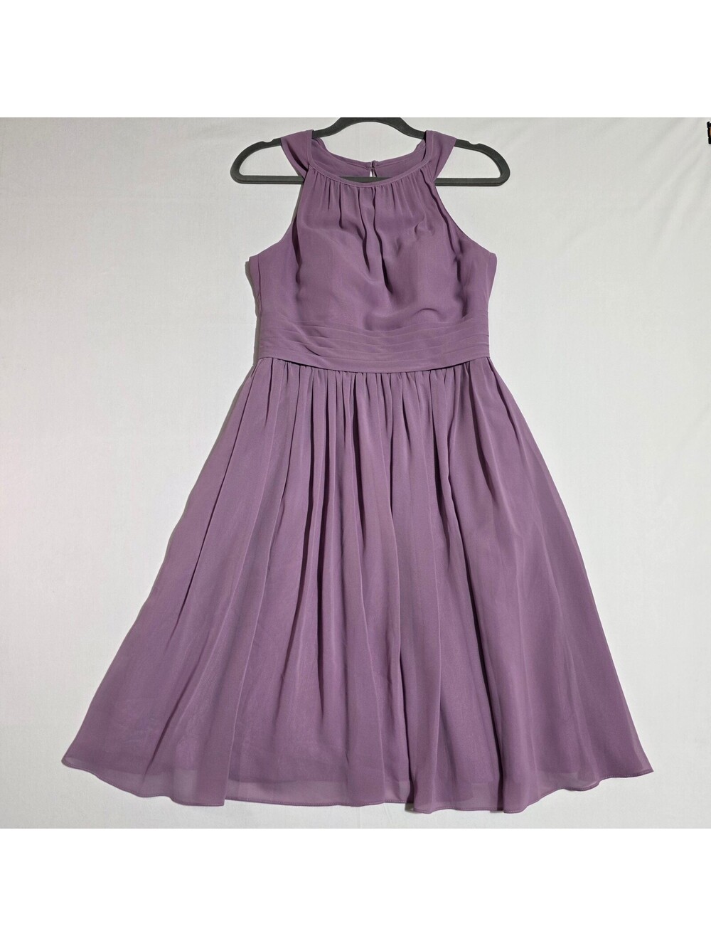 Azazie Purple Sleeveless Midi Dress with Pleated Waistband